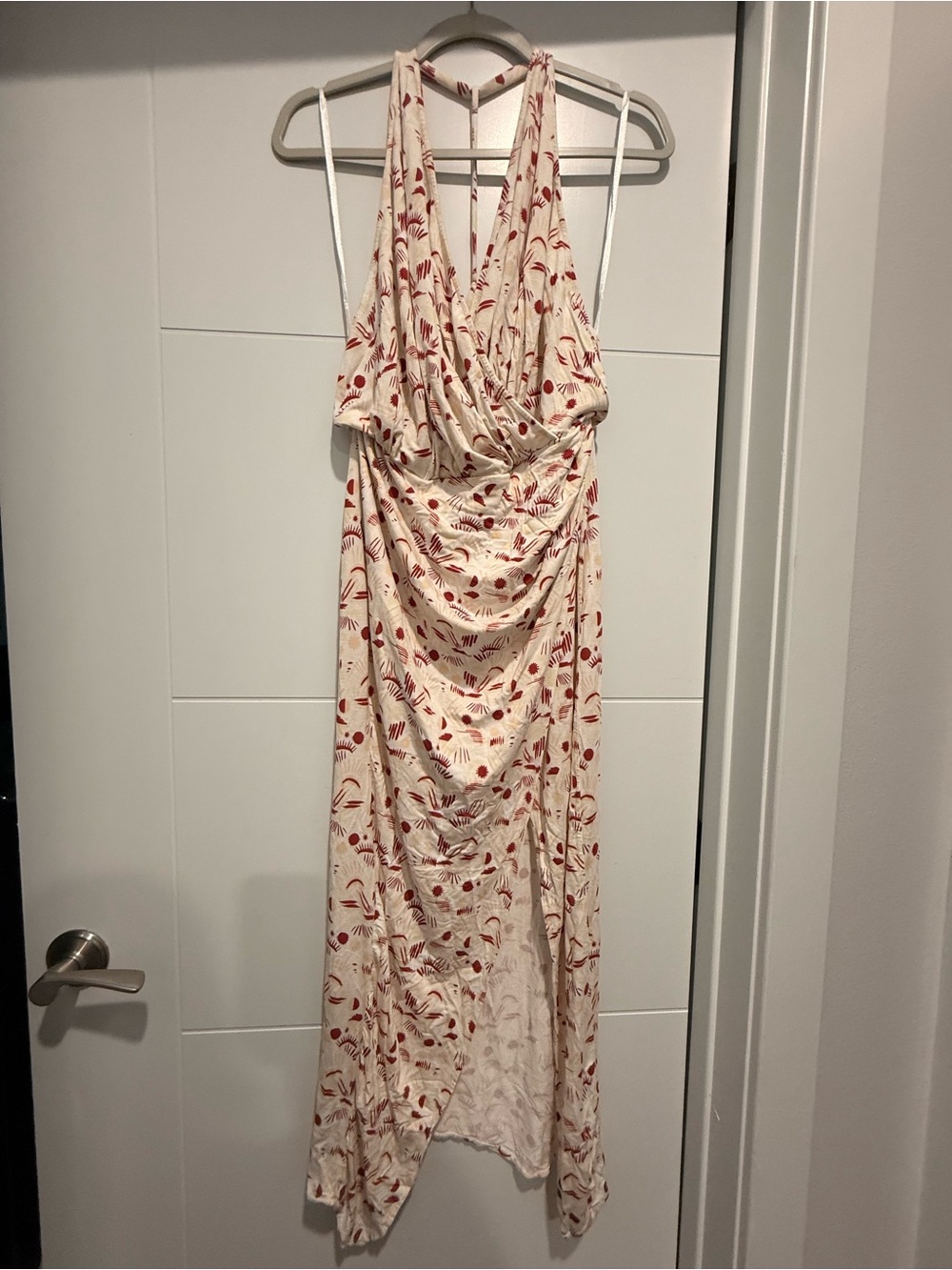 Free People Cream Halter Maxi Dress with Red Floral Print